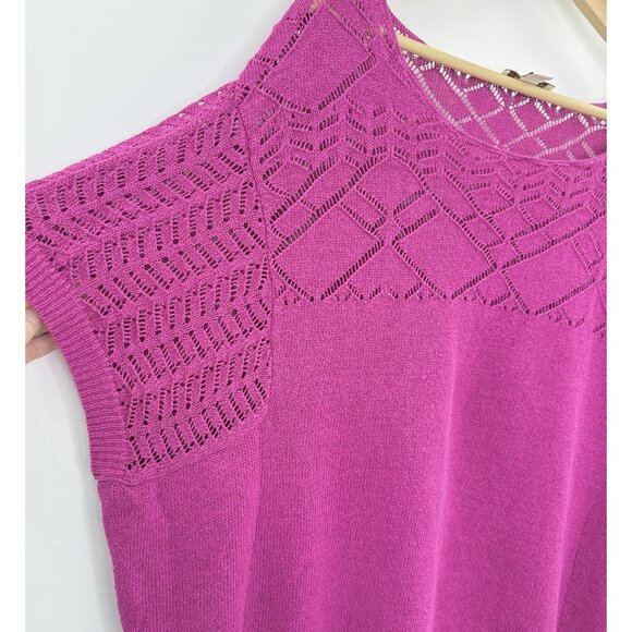 Coldwater Creek Magenta Open Knit Linen Nylon Blend Sweater Sz L 14 Beach Boho - Picture 6 of 10